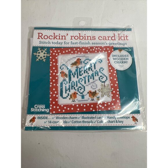 Christmas Rockin Robins Card Kit With Wooden Charm For Festive Cross Stitching - Picture 1 of 5